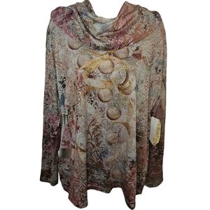 NWT One World Champagne Holiday Cowl Neck Long Sleeve Top